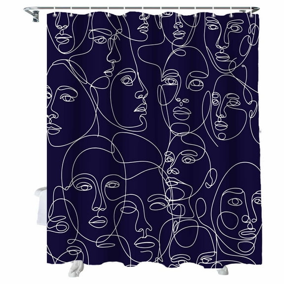 Shower Curtains Abstract Purple Human Face Bath Curtain Mid Century Aesthetic Portrait Waterproof Bathroom Shower Curtain Set with Hooks Decoration 72 x 72 Inches
