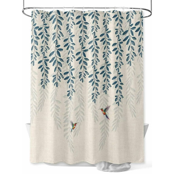 Shower Curtains Abstract Spring Blue Plants Bath Curtain Watercolor Bird Vintage Waterproof Bathroom Shower Curtain Set with Hooks Decoration 72 x 72 Inches