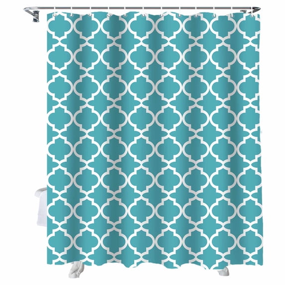 Shower Curtains Abstract White Geometric Turquoise Bath Curtain Simple Style Waterproof Bathroom Shower Curtain Set with Hooks Decoration 72 x 72 Inches