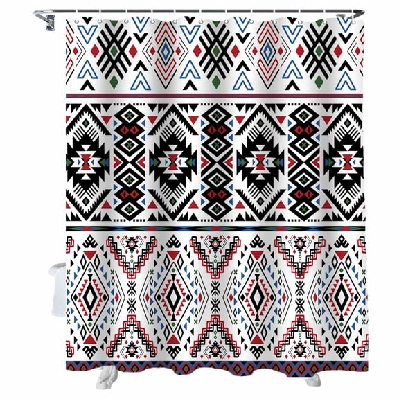 Shower Curtains Aztec Geometric White Bath Curtain Ethnic Tribe Pattern Waterproof Bathroom Shower Curtain Set with Hooks Decoration 36 x 72 Inches