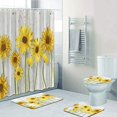 thumbnail image 1 of Shower Curtains with Bath Rugs Non-Slip Soft Toilet Lid Cover for Bathroom,Waterproof Home Tub Curtains Sets with Memory Foam Rugs,3D Print Durable Polyester Fabric Four-Piece Plank Sunflower, 1 of 14
