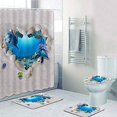 thumbnail image 1 of Shower Curtains with Bath rugs Non-slip Soft Toilet Lid Cover for Bathroom ,Waterproof Home Tub Curtains Sets with Memory Foam Rugs ,3D Print Durable Polyester Fabric Four-Piece Heart-shaped Dolphin, 1 of 18