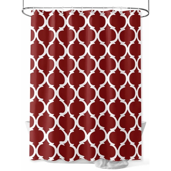 Shower Curtains for Bathroom-36"x72", Classic Moroccan Tile Geometric Art Waterproof Bath Curtain Grommet Shower Curtain Set with Hooks, Retro Burgundy Washable Bath Accessories