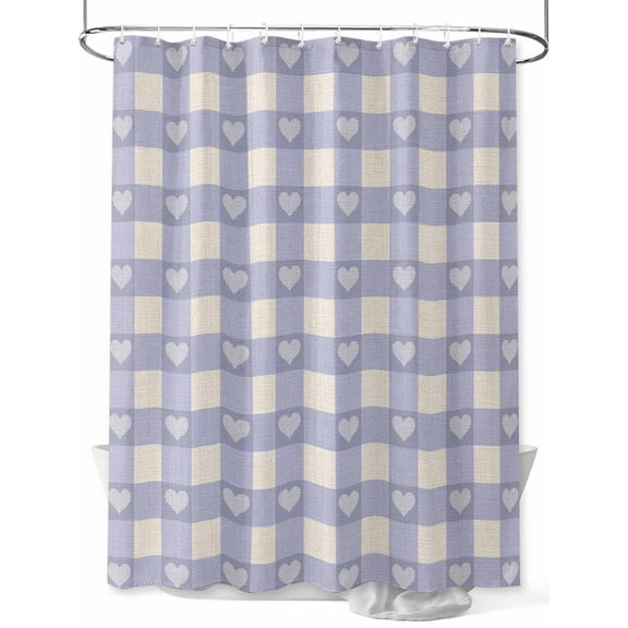 Shower Curtains for Bathroom-36"x72", Cute Love Heart Purple Buffalo Waterproof Bath Curtain Grommet Shower Curtain Set with Hooks, Plaid Checker on Linen Washable Bath Accessories