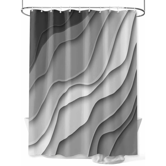 Shower Curtains for Bathroom-36"x72", Gray and White Gradient Ombre Art Waterproof Bath Curtain Grommet Shower Curtain Set with Hooks, Geometric Abstract Wave Stripes Washable Bath Accessories