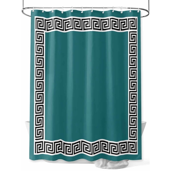 Shower Curtains for Bathroom-36"x72", Greek Abstract Inspired Key Pattern Waterproof Bath Curtain Grommet Shower Curtain Set with Hooks, Twist Line on Teal Washable Bath Accessories