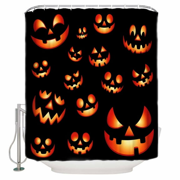 Shower Curtains for Bathroom-36"x72",Halloween Scary Pumpkin Ghost Face Waterproof Bath Curtain Grommet Shower Curtain Set with Hooks,Orange Black Washable Bath Accessories