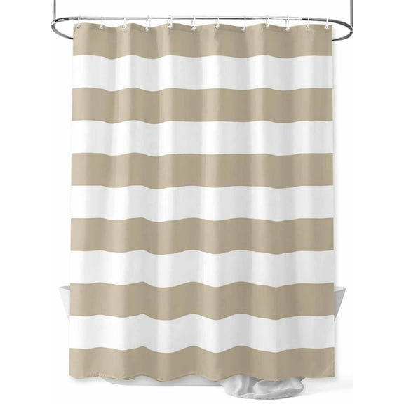 Shower Curtains for Bathroom-36"x72", Minimalist Khaki and White Stripes Waterproof Bath Curtain Grommet Shower Curtain Set with Hooks, Modern Geometric Lines Art Washable Bath Accessories