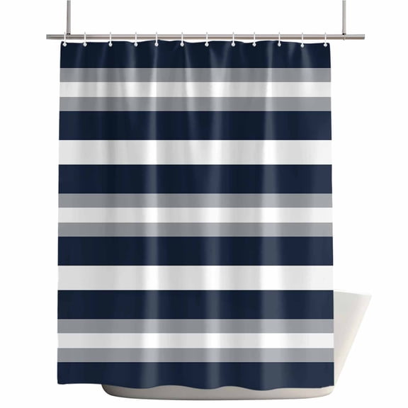 Shower Curtains for Bathroom-36"x72",Navy Blue Grey Stripe Waterproof Bath Curtain Grommet Shower Curtain Set with Hooks,Modern Minimalist Contrast Lines Washable Bath Accessories