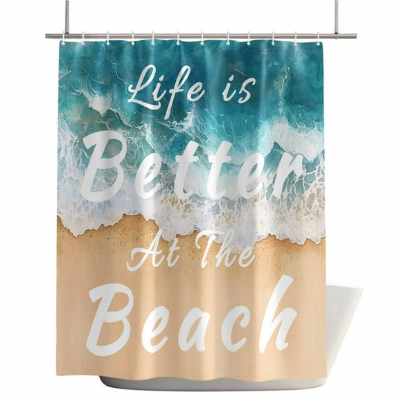 Shower Curtains for Bathroom-36"x72",Summer Beach Ocean Wave Waterproof Bath Curtain Grommet Shower Curtain Set with Hooks,Watercolor Nautical Coastal Theme Washable Bath Accessories