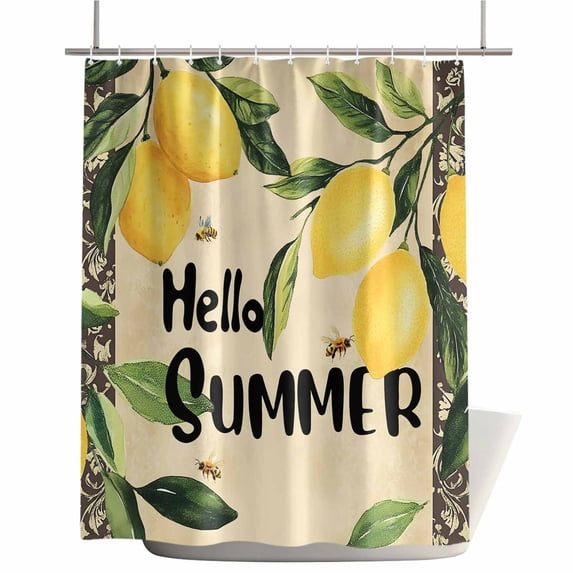 Shower Curtains for Bathroom-36"x72",Summer Vintage Lemon Leaf Bee Waterproof Bath Curtain Grommet Shower Curtain Set with Hooks,Rustic Pastoral Fruit Theme Washable Bath Accessories