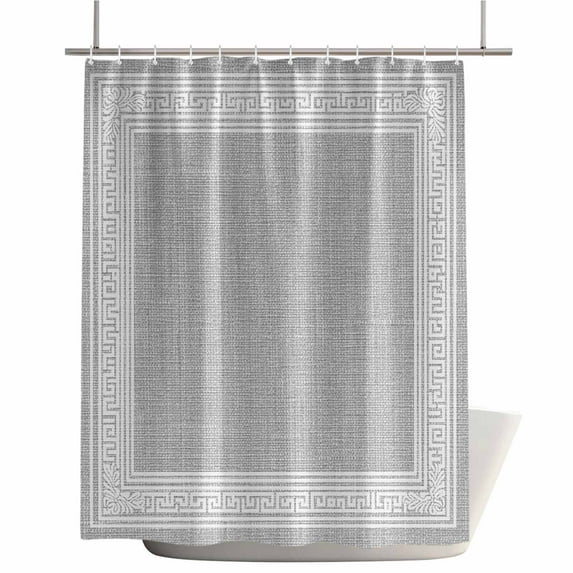 Shower Curtains for Bathroom-36"x72",Vintage Key Pattern Grey Linen Waterproof Bath Curtain Grommet Shower Curtain Set with Hooks,Abstract Square Texture Washable Bath Accessories