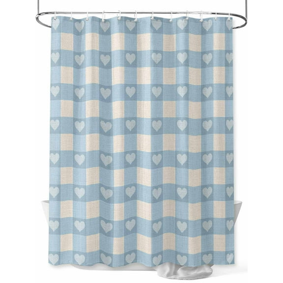 Shower Curtains for Bathroom-36"x78", Blue Lattice on Rustic Burlap Waterproof Bath Curtain Grommet Shower Curtain Set with Hooks, Classic Checker Sweet Heart Washable Bath Accessories
