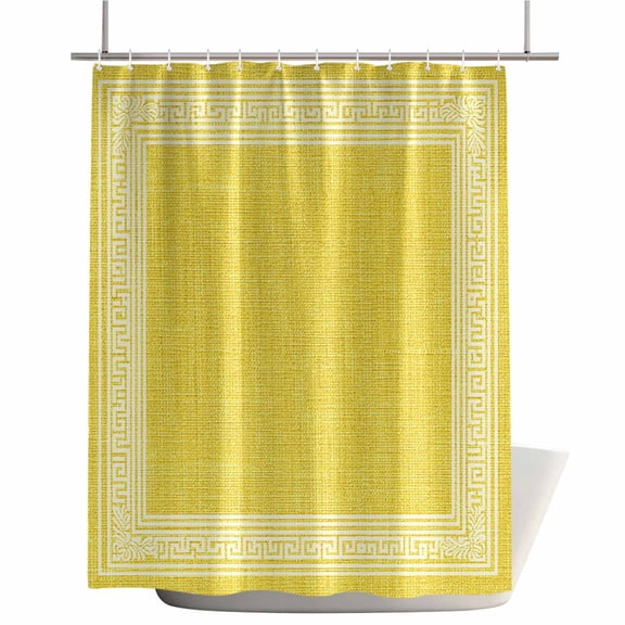 Shower Curtains for Bathroom-36"x78",Classic Greek Geometric Key Pattern Waterproof Bath Curtain Grommet Shower Curtain Set with Hooks,Retro Linen Yellow Washable Bath Accessories