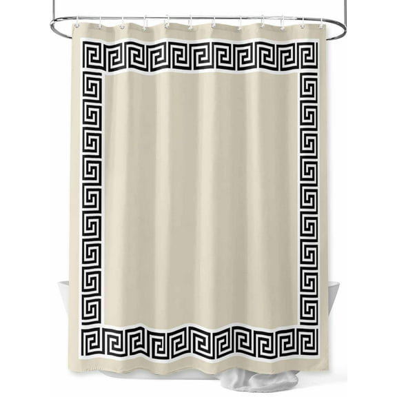 Shower Curtains for Bathroom-36"x78", Greek Geometric Key Pattern Waterproof Bath Curtain Grommet Shower Curtain Set with Hooks, Minimalist Twist Line on Beigh Washable Bath Accessories