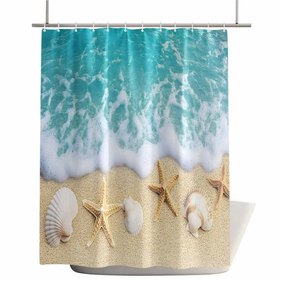 Shower Curtains for Bathroom-36"x78",Marine Life Starfish Shell Sand Beach Waterproof Bath Curtain Grommet Shower Curtain Set with Hooks,Ocean Foamy Sea Wave Washable Bath Accessories