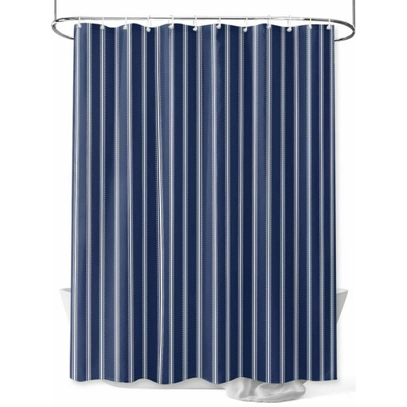 Shower Curtains for Bathroom-36"x78", Nautical Navy Blue and White Stripe Waterproof Bath Curtain Grommet Shower Curtain Set with Hooks, Modern Minimalist Art Washable Bath Accessories