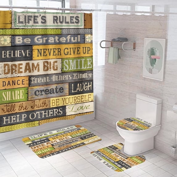 Shower Curtains for Bathroom, 4 Pcs Funny Quote Bathroom Sets with Shower Curtains Sets and Rugs, Waterproof Durable Fabric Bathroom Shower Curtains with Hooks