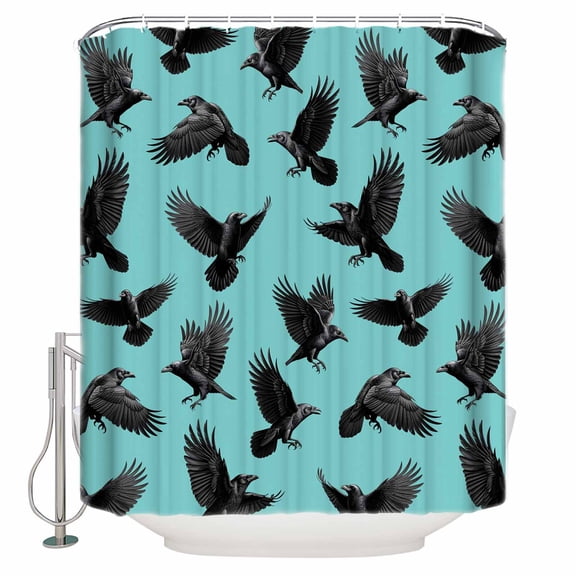 Shower Curtains for Bathroom-54"x78",Abstract Halloween Crow Waterproof Bath Curtain Grommet Shower Curtain Set with Hooks,Retro Animal on Green Washable Bath Accessories