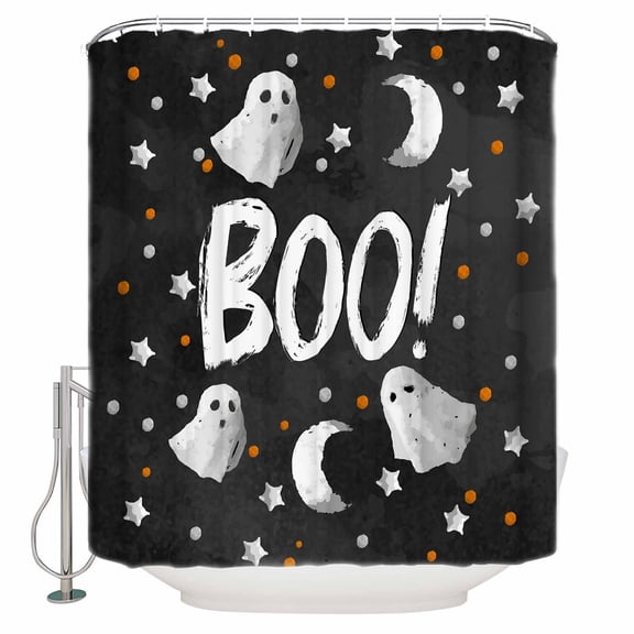 Shower Curtains for Bathroom-54"x78",Happy Halloween Scary White Ghost Waterproof Bath Curtain Grommet Shower Curtain Set with Hooks,Night Star Moon Universe Washable Bath Accessories