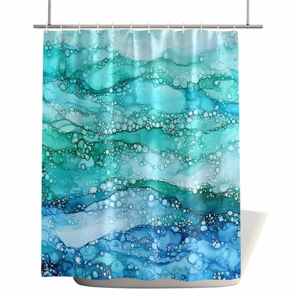 Shower Curtains for Bathroom-60"x72",Abstract Marble Ombre Blue Ocean Wave Waterproof Bath Curtain Grommet Shower Curtain Set with Hooks,Nautical Coastal Sea Washable Bath Accessories