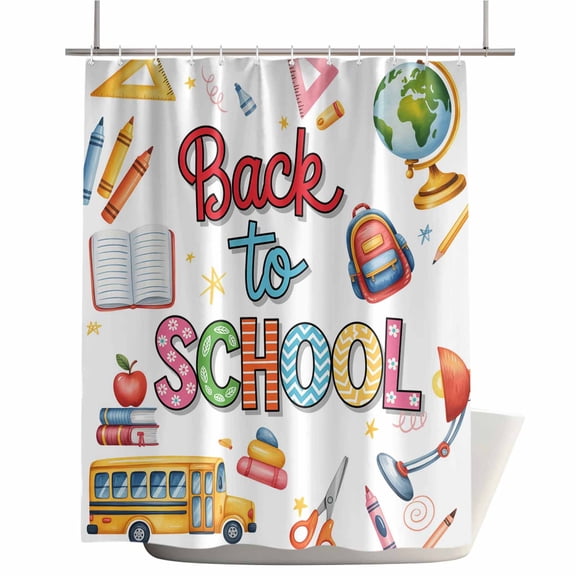Shower Curtains for Bathroom-60"x72",Bus Bag Globe Crayon Desklamp Waterproof Bath Curtain Grommet Shower Curtain Set with Hooks,Back to School Season Washable Bath Accessories