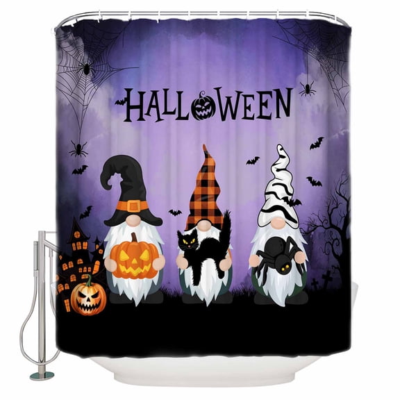 Shower Curtains for Bathroom-60"x72",Halloween Gnome Pumpkin Black Cat Spiders- Hall Ween Waterproof Bath Curtain Grommet Shower Curtain Set with Hooks,Dead Tree Purple Washable Bath Accessories