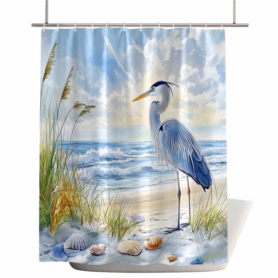 Shower Curtains for Bathroom-60"x72",Long-beaked Heron in Beach Waterproof Bath Curtain Grommet Shower Curtain Set with Hooks,Nautical Coastal Ocean Seascape Washable Bath Accessories