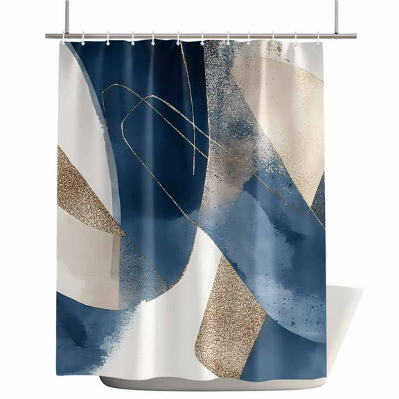 Shower Curtains for Bathroom-60"x72",Minimalist Blue Khaki Color Block Waterproof Bath Curtain Grommet Shower Curtain Set with Hooks,Abstract Geometric Stripe Washable Bath Accessories