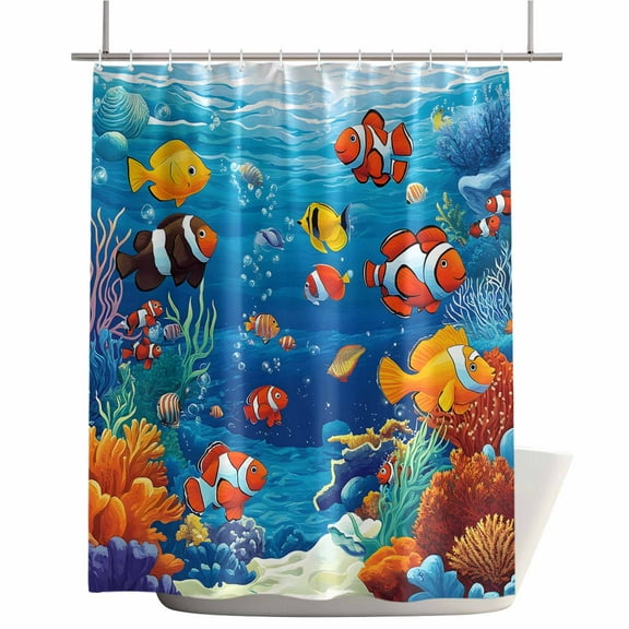 Shower Curtains for Bathroom-60"x72",Underwater World Clownfish Coral Waterproof Bath Curtain Grommet Shower Curtain Set with Hooks,Marine Life Ocean Seaweed Washable Bath Accessories