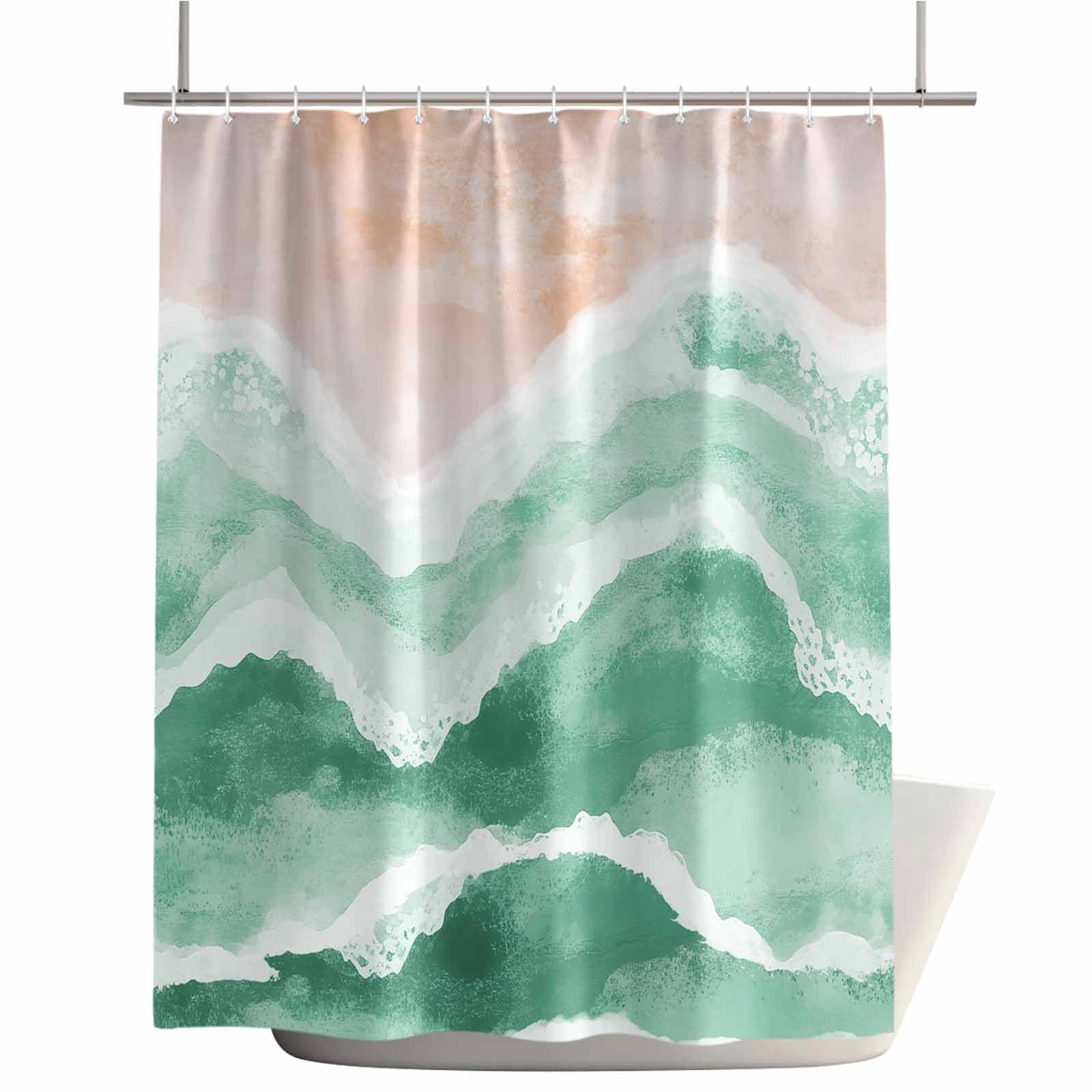Shower Curtains for Bathroom-66"x72",Abstract Green Ombre Ocean Wave ...