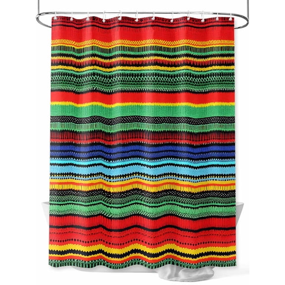 Shower Curtains for Bathroom-66"x72", Mexico Art Tribal Colorful Stripes Waterproof Bath Curtain Grommet Shower Curtain Set with Hooks, Abstract Ethnic Line Texture Washable Bath Accessories