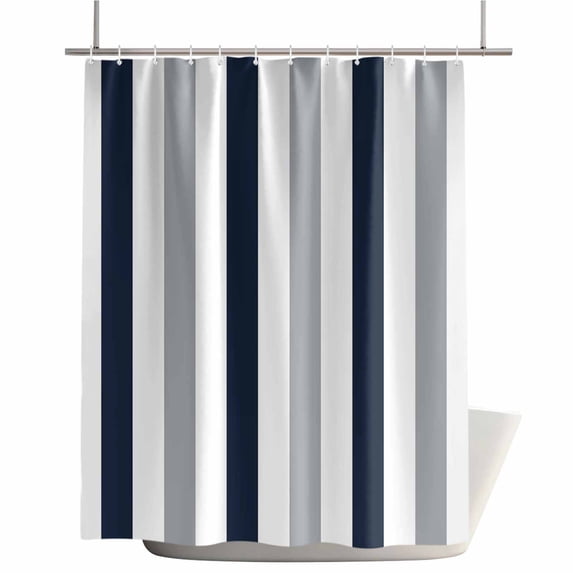 Shower Curtains for Bathroom-66"x72",Minimalist Gray Navy Blue Stripe Waterproof Bath Curtain Grommet Shower Curtain Set with Hooks,Modern Contrast Color Block Washable Bath Accessories