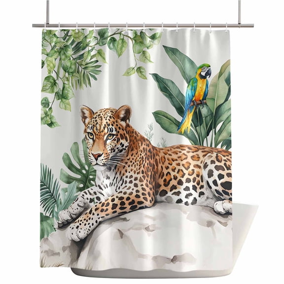 Shower Curtains for Bathroom-66"x72",Summer Tropical Animal Tiger Bird Waterproof Bath Curtain Grommet Shower Curtain Set with Hooks,Palm Banana Leaf Plant Washable Bath Accessories