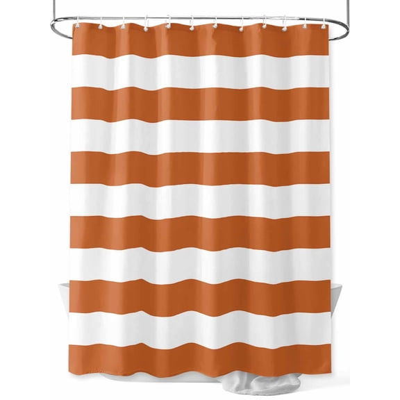 Shower Curtains for Bathroom-72"x72", Classic Orange White Stripe Waterproof Bath Curtain Grommet Shower Curtain Set with Hooks, Simple Stripes Pattern Washable Bath Accessories
