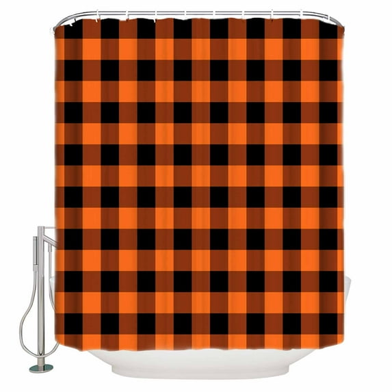 Shower Curtains for Bathroom-72"x72",Halloween Theme Orange Black Plaid Waterproof Bath Curtain Grommet Shower Curtain Set with Hooks,Classic Buffalo Check Washable Bath Accessories