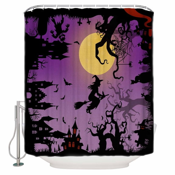 Shower Curtains for Bathroom-72"x72",Halloween Witch Purple Night Moon Waterproof Bath Curtain Grommet Shower Curtain Set with Hooks,Dead Trees Haunted House Washable Bath Accessories