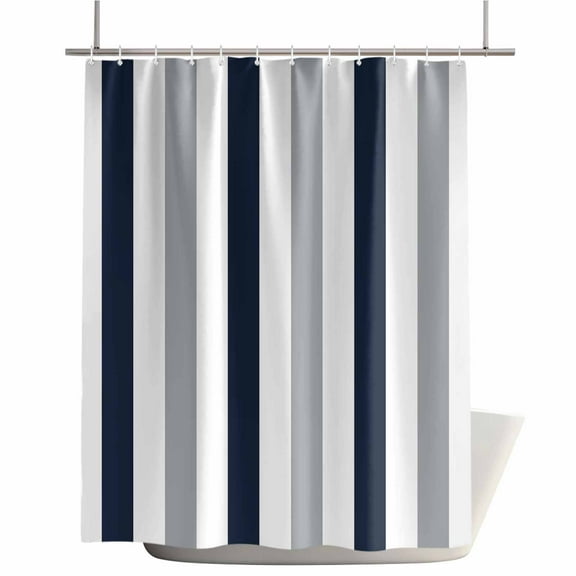 Shower Curtains for Bathroom-72"x72",Minimalist Gray Navy Blue Stripe Waterproof Bath Curtain Grommet Shower Curtain Set with Hooks,Modern Contrast Color Block Washable Bath Accessories