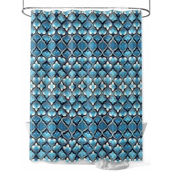 Shower Curtains for Bathroom-72"x72", Moroccan Trellis Tiles Texture Waterproof Bath Curtain Grommet Shower Curtain Set with Hooks, Modern Blue Geometric Lattice Washable Bath Accessories