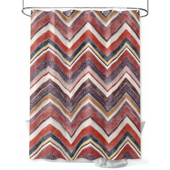 Shower Curtains for Bathroom-72"x72", Nordic Wave Chevron Twill Lines Waterproof Bath Curtain Grommet Shower Curtain Set with Hooks, Retro Geometric Colorful Stripes Washable Bath Accessories