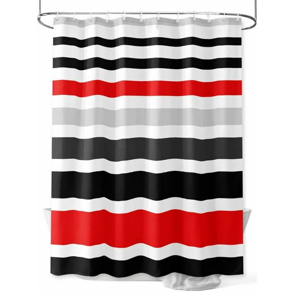 Shower Curtains for Bathroom-72"x72", Red Black Grey Stripes Waterproof Bath Curtain Grommet Shower Curtain Set with Hooks, Modern Geometric Pattern Washable Bath Accessories