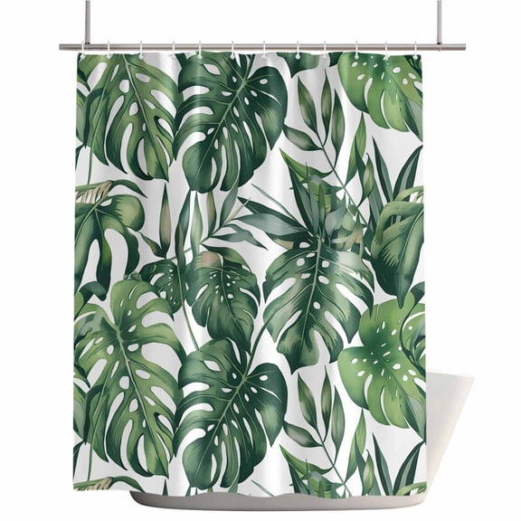 Shower Curtains for Bathroom-72"x72",Seamless Green Palm Tree Leaves Waterproof Bath Curtain Grommet Shower Curtain Set with Hooks,Summer Tropical Plant Washable Bath Accessories