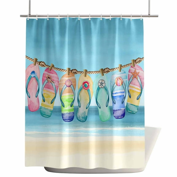 Shower Curtains for Bathroom-72"x72",Summer Beach Colorful Flip-flop Waterproof Bath Curtain Grommet Shower Curtain Set with Hooks,Seasonal Coastal Vacation Washable Bath Accessories
