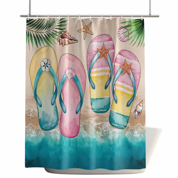 Shower Curtains for Bathroom-72"x72",Summer Beach Flip Flops Waterproof Bath Curtain Grommet Shower Curtain Set with Hooks,Tropical Nautical Shell Starfish Washable Bath Accessories