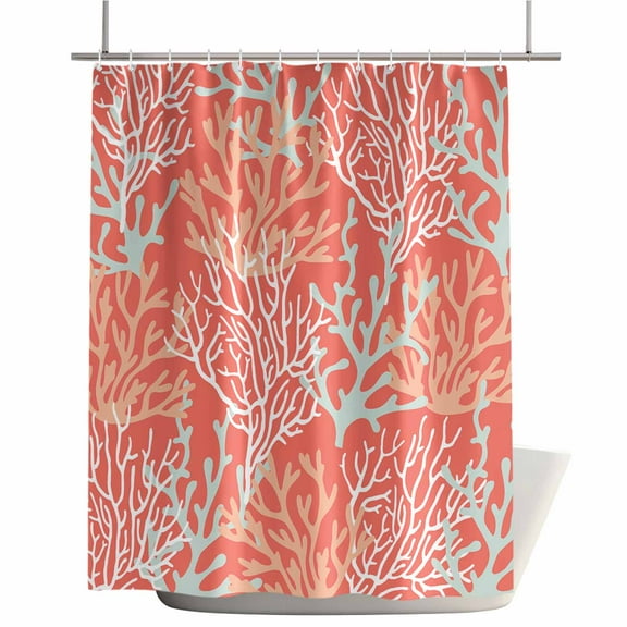 Shower Curtains for Bathroom-72"x72",Summer Watercolor Ocean Coral Waterproof Bath Curtain Grommet Shower Curtain Set with Hooks,Marine Life on Tangerine Washable Bath Accessories