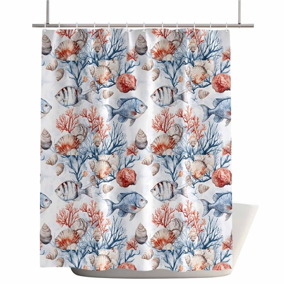 Shower Curtains for Bathroom-72"x72",Summer Watercolor Ocean Fish Coral Shell Waterproof Bath Curtain Grommet Shower Curtain Set with Hooks,Marine Creature Theme Washable Bath Accessories