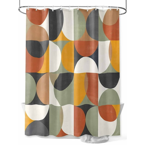 Shower Curtains for Bathroom-72"x72", Vintage Mid Century Nordic Art Waterproof Bath Curtain Grommet Shower Curtain Set with Hooks, Semicircle and Grid Washable Bath Accessories