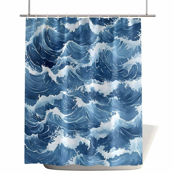 Shower Curtains for Bathroom-72"x72",Watercolor Blue White Sea Wave Waterproof Bath Curtain Grommet Shower Curtain Set with Hooks,Summer Nautical Ocean Waves Washable Bath Accessories