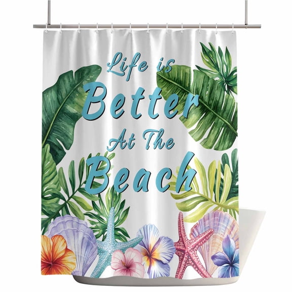 Shower Curtains for Bathroom-72"x72",Watercolor Tropical Leaf Floral Starfish Shell Waterproof Bath Curtain Grommet Shower Curtain Set with Hooks,Beach Ocean Theme Washable Bath Accessories