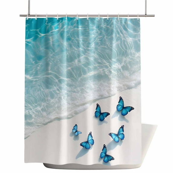 Shower Curtains for Bathroom-72"x84",Coastal Ocean Sea Water Butterfly Waterproof Bath Curtain Grommet Shower Curtain Set with Hooks,Summer Beach Theme Washable Bath Accessories